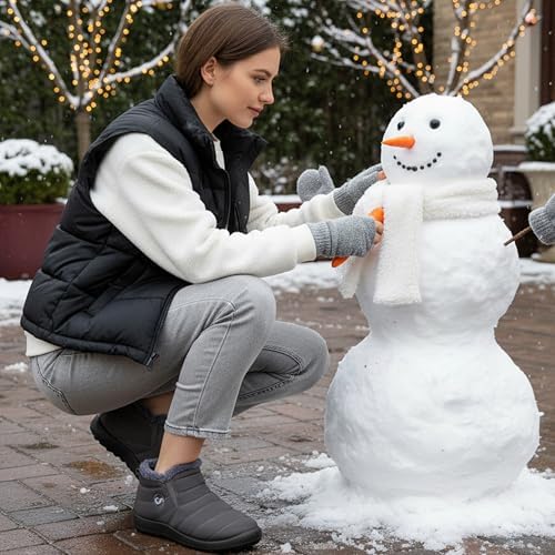 Alicegana Snow Boots for Women Winter: Warm Fur Lined Ankle Booties Comfortable Waterproof Slip On Lightweight Womens Boots