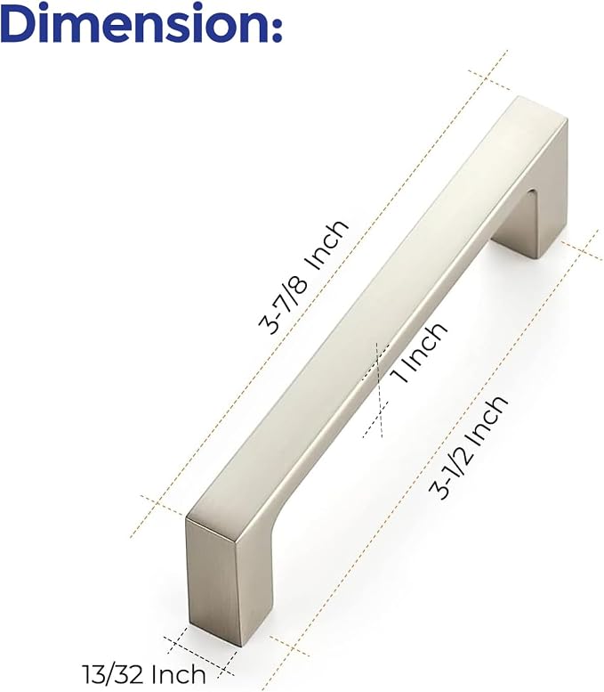 Ravinte 20 Pack Solid 3-1/2 Inch Kitchen Square Cabinet Handles Brushed Nickel Pulls Drawer Pulls Cabinet Hardware Kitchen Handles