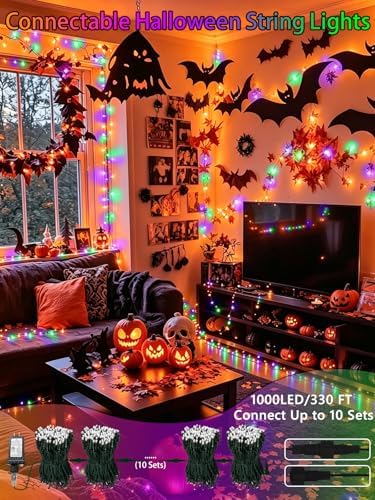 2 Pack 200 LED Halloween Lights Outdoor Indoor Extendable String Lights