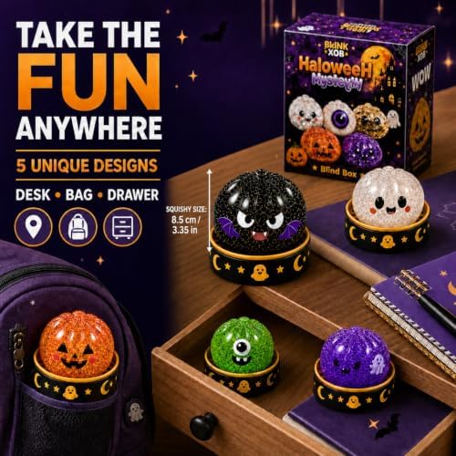 Halloween Squishies Set, Large Unique Halloween Dumpling Squeeze Toys, 5 Unique Low-Odor Designs for Party Favors, Gift Exchanges and Office Stress Relief (Classic Stlye)