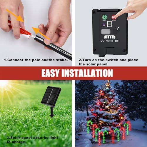 10 Pack Solar Candy Cane Lights, 21 Inch Red and Green Christmas Yard Decor