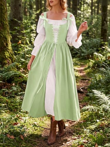 Wenrine Renaissance Costume Womens Lace Up Corset Halloween Medieval Dress