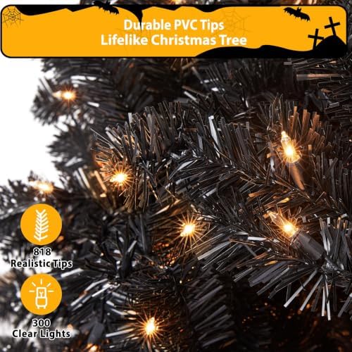 Yaheetech 6ft Pre-lit Christmas Tree with 300 Warm White Lights, Black