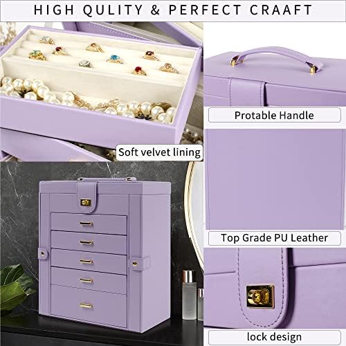 AKOZLIN 6-Tier Jewelry Box Organizer 5 Drawers Storage Violet Large