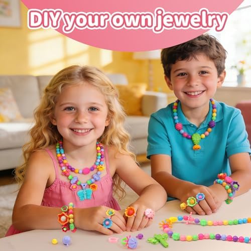 Snap Pop Beads Jewelry Kit for Girls – 350PCS Insect DIY Bracelet Making Toy with Butterfly, Ladybug, Dragonfly – No Mess Craft Birthday Gift Age 4–8 – Crafts Kits with Storage Box