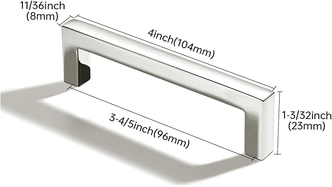 khtumeware 2 Pack 3-3/4 inch(96mm) Hole Center Polished Nickel Cabinet Pulls Solid Heavy-Duty Square Cabinet Handles Drawer Pulls Kitchen Cabinet Hardware Kitchen Handle