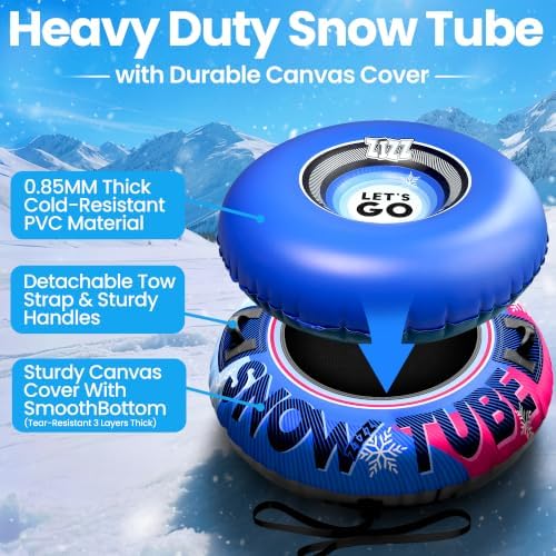 48" Snow Tubes for Kids Adults Sledding Heavy Duty with Canvas Cover