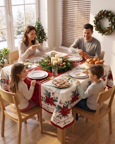 Square Christmas Tablecloth, Holiday Dining Decor, 54x54 Inch