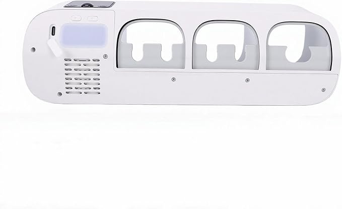 Gugxiom Electric Toothbrush Cleaner Holder Wall Mounted Rechargeable UVC Toothbrush Sanitizer with 5 Slots LED Display Fan Drying Heating Clock and Cups for Bathroom