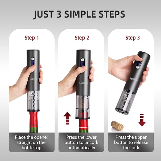 Electric Wine Opener Set, Rechargeable 4-in-1 Corkscrew Luxury Gift Box with Charging Vacuum Stopper, Aerator Pourer & Foil Cutter,Cordless Metal Automatic Bottle Opener Kit for Men & Women
