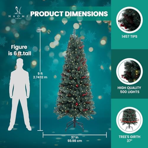 Naomi Home 9ft Pencil Christmas Tree with Lights