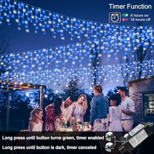 Blue and White Christmas Lights 66ft 640 LED Icicle Lights for Outside
