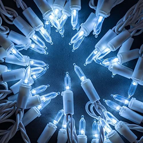 YULETIME 200 Cool White LED Christmas Lights, 66 ft White Wire String Light