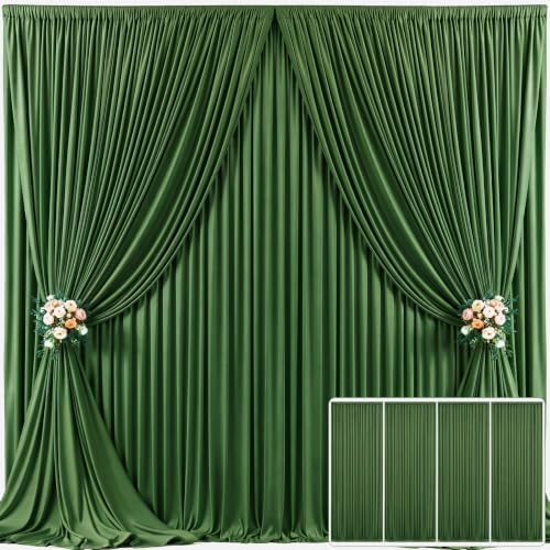 4 Panels Valley Green Backdrop Curtain for Parties Wrinkle Free Dark Green Photo Curtains Backdrop Drapes Fabric Decoration for Baby Shower Birthday Party Photography 20ft(W) x 10ft(H)