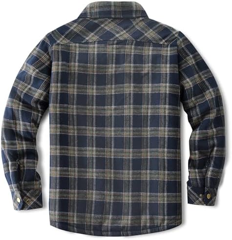Men's Sherpa Cotton Flannel Shirt Jacket Plaid Button Coat Pocket