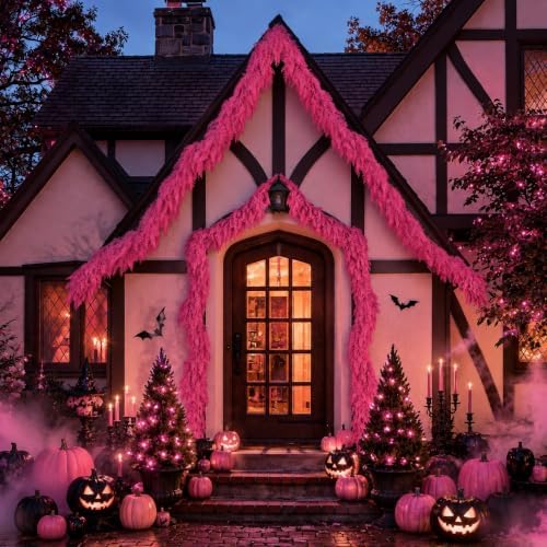 9Ft Halloween Cedar Garland,Pink Real Touch Soft Christmas Decorations