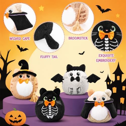 Soulchen 4 Pcs 8 Inch Halloween Stuffed Animal Plush Cat Toys Bulk