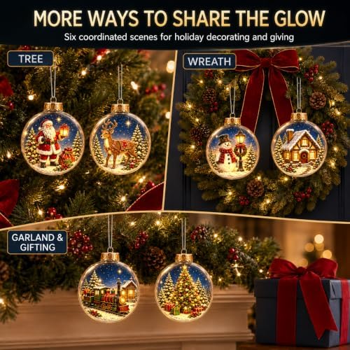 6 Pack Lighted Christmas Ball Ornaments with Concealed LED Wire