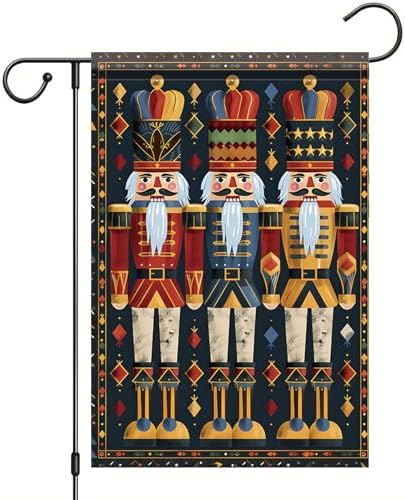 Nutcracker Garden Flag 12x18 Double Sided - Vintage Christmas Garden Flag Outside Decoration, Watercolor Oil Painting Style Holiday Yard Banner for Winter Lawn Porch Decor, Chinoiserie Festive Gift
