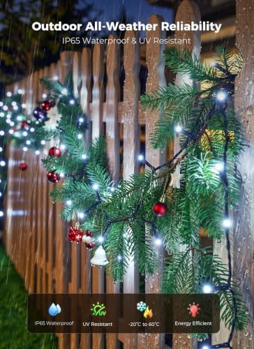 6 Pack 600 LED Solar Christmas Lights Outdoor Waterproof, Pure White 240 FT