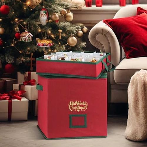 Old World Christmas Ornament Storage Box, Sturdy Holiday Organizer with Adjustable Trays for Collectible Decorations
