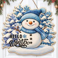 Christmas Snowman Decorations Hello Winter Hanging Wooden Door Sign