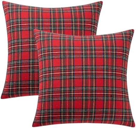MIULEE Christmas Plaid Pillow Covers Scottish Tartan 22x22 Red