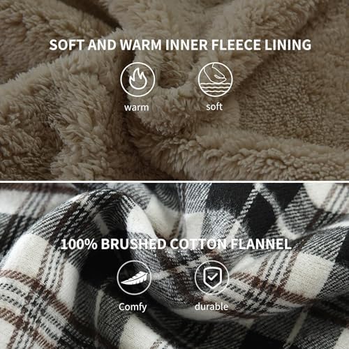 Men's Sherpa Cotton Flannel Shirt Jacket Plaid Button Coat Pocket