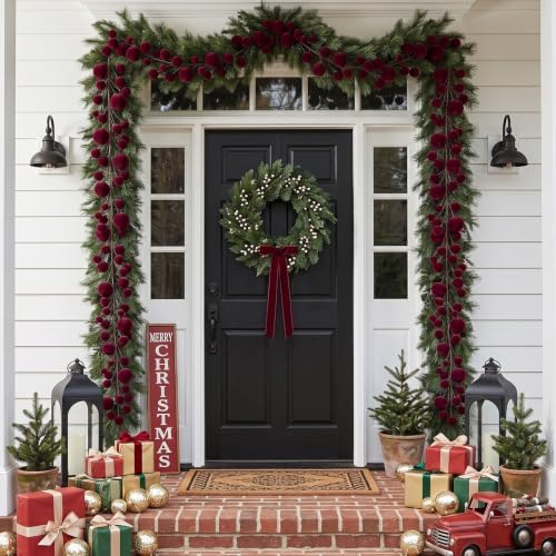 2 Pcs 6 ft Burgundy Velvet Christmas Ball Ornament Garland