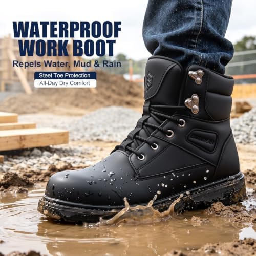 LARNMERN Steel Toe Work Boots Men Non Slip Waterproof Puncture Proof Shoes
