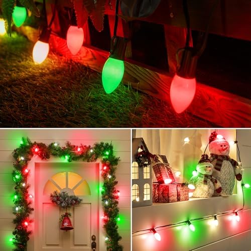 Minetom C9 Christmas Lights Outdoor, 50FT 50 Red Green White C9 Bulbs