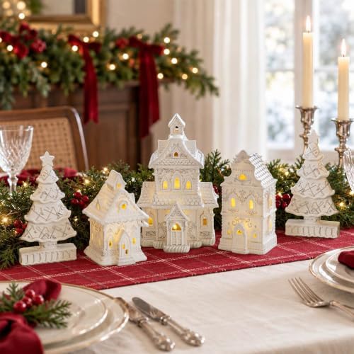 Parsin Gingerbread House Christmas Decorations - 5PC Village Set with Trees
