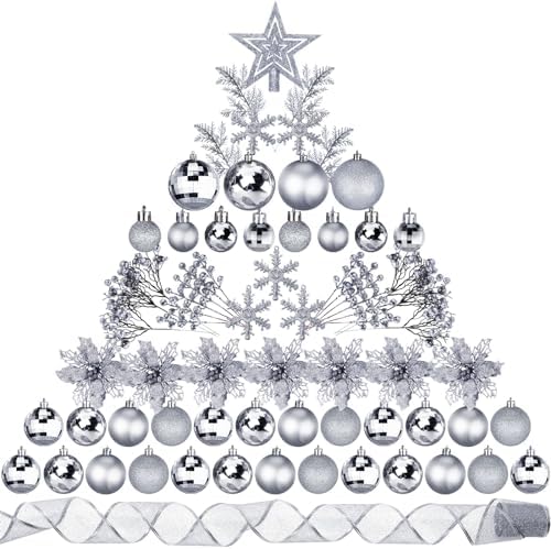 Sratte 94 Pcs Christmas Tree Ornaments Decoration Set, Silver