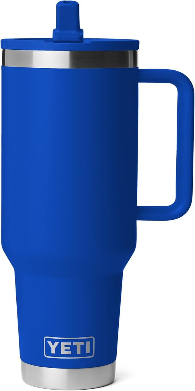 YETI Rambler 40 oz Travel Mug with Flip Straw Lid – Stainless Steel, Vacuum Insulated, Leakproof, Cup Holder Friendly, Royal Blue