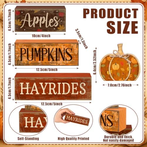 Moucuny 4 Pcs Fall Table Decoration for Home, Wooden Pumpkins Harvest Decor