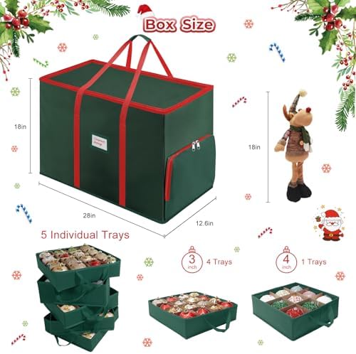 2-in-1 Large Christmas Ornament Storage Box & Xmas Figurine Container