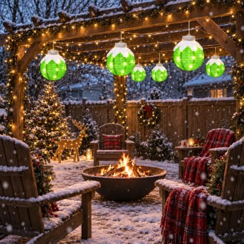 Christmas Light Balls Outdoor, Lighted Hanging Ornaments, Green