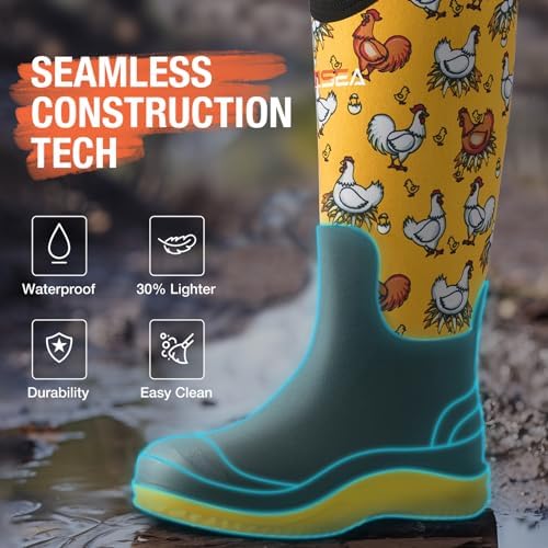 HISEA Women's Mud Rain Boots, Waterproof Tall Garden Shoes