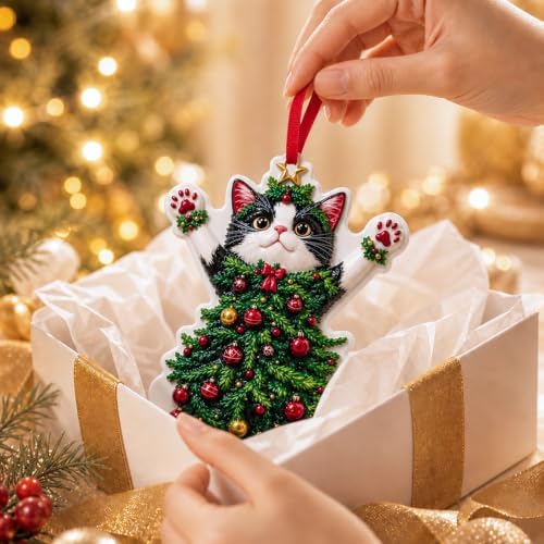 2026 Merry ChristmasWinter Ornament - Christmas Cat Ornament, 3D Animal Decorations for Christmas Trees, Holiday Party Gifts, Gift Ideas & Xmas Gift，Woodland Christmas Ornaments,Home