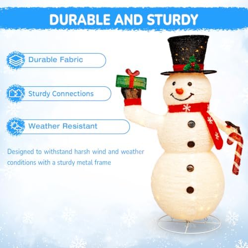 Hykolity 3.7 FT Collapsible Pop-Up 3D Lighted Snowman Family Set of 3, Outdoor Christmas Snowman Decorations with 250 Warm White LED Lights for Yard, Lawn and Porch