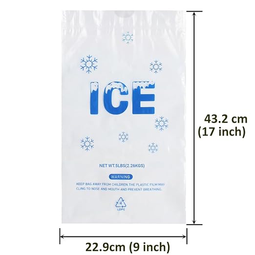 200 PACK 5 lb. Plastic Drawstring Ice Bags 9 x 17 Inch Heavy-Duty | Ice Bags with Plastic Draw String (2mil Thickness)