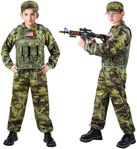 Metemot Kids Army Costume for Boys, Soldier Boys Halloween Costume Age 3-12