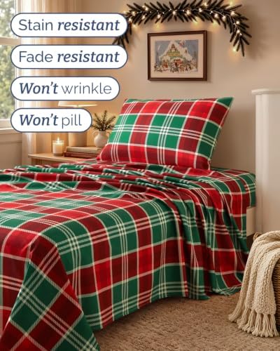 Christmas Sheet Set, Highland Tartan, Holiday Xmas Bedding Set - Twin Size