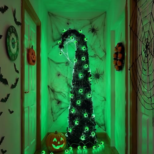 Brizled Prelit Black Halloween Tree, 5 ft Lighted Fall Tree with Lights