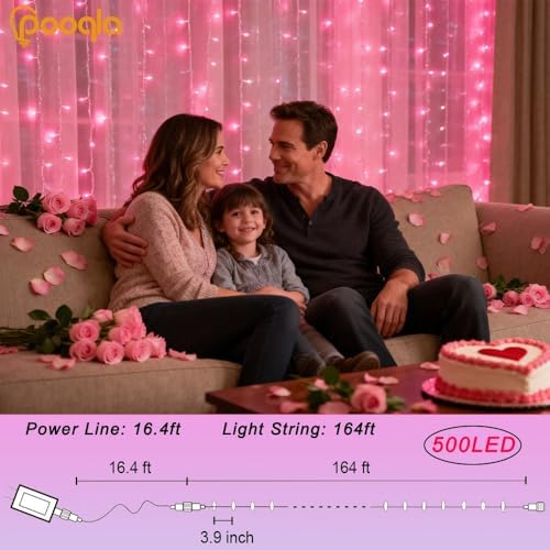Pooqla 500 LED Pink Christmas Lights Outdoor String Lights, 164 ft