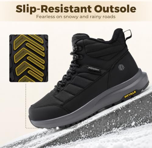 FitVille Men's Winter Boots Extra Wide, Water Resistant with Side Zipper, Non-Slip Warm Insulated Snow Outdoor Boots, Easy On/Off Comfortable