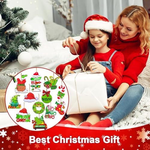 12 Piece Christmas Tree Decorations Set, Wooden Christmas Ornaments Bulk