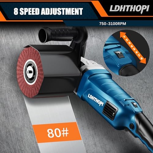 LDHTHOPI 1800W Burnishing Polishing Machine, 110V Handheld Electric Stainless Steel Polisher, 8 Variable Speed, 3100RPM for Metal with 3 Wheels, Stainless Steel, Wood