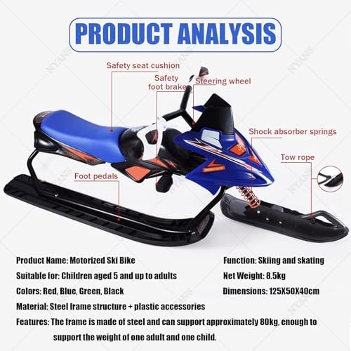NYANS Ski Bikes, Outdoor Children's Snowmobiles with Brakes, ice Cars, Dog sleds for Adults, ice Climbing, Snow Shovels, Skis Red