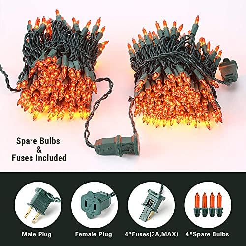 BrizLabs Orange Halloween Lights 300 Count 69.6ft Incandescent Light String